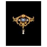 French 1900s Art Nouveau 18K Gold Chased Scroll...