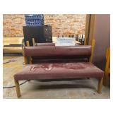 Maroon Upholstered Wooden Church Bench
