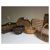 Assorted Woven Baskets, Wood Shelf, Tray, and More