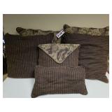 (6) Brown Ribbed Corduroy and Floral Pillows