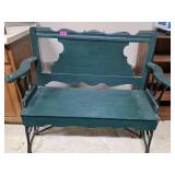 Dark Green Wood and Cast Iron Decorative Bench