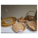 Lot of Six Assorted Natural Woven and Metal Basket