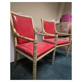 Vintage Pair of Wood Armchairs with Red Upholstery