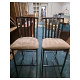 Pair of Black Metal Counter Height Stools with Bei
