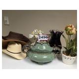 Ornate Green Crackle-Glazed Lidded Urn & More!