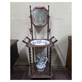 Wooden Wash Stand with Octagonal Mirror