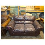 Brown Leather Loveseat W/ Nail Heads