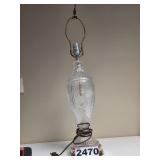 Ornate Clear Glass Table Lamp with Floral Etching