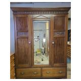 Wooden Three-Door Armoire with Mirror