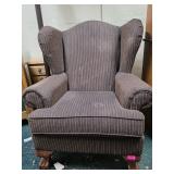 Dark Brown Ribbed Fabric Wingback Armchair