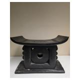 Carved Dark Wood Concave Stool