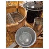 Vintage Kitchen set, basket, pans, grater