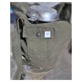 Military canvas bag, blankets, mess kit