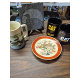 Japanese Satsuma peacock plate & mugs