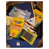 backpack, writing/coloring supplies