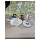 Vintage glass, plate, silver plated lotus, brass