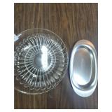 Kensington aluminum tray &Heisey glass dish