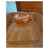 Amber carnival glass dishes
