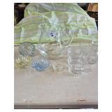 pitcher, Cambridge glass seashell & Heisey cups