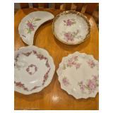 Set of pink rose floral plates/dishes