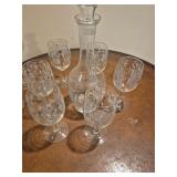 Glass wine decanter & glasses grapevine etched