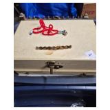 Antique goldfilled bar pin, Vintage Jewelry box