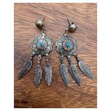Native American Sterling Turquoise Dangle Earrings