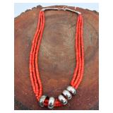 Southwestern Coral Sterling Beaded Necklace
