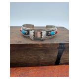 Signed NA Sterling Turquoise Coral watch cuff