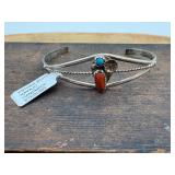 Native Navajo Sterling Turquoise Coral Cuff