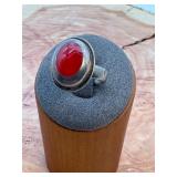 Mexican Sterling Silver Red Stone Ring sz 7.75