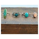 Group of 4 Southwestern Sterling Silver Rings