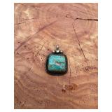 Signed Native Navajo Sterling Turquoise Pendant
