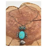 Southwest Style Silvertone Turquoise Owl Necklace
