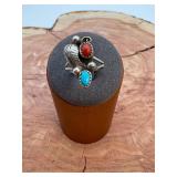 Native Navajo Sterling Turquoise Coral Ring sz 6