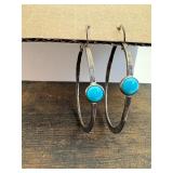 Southwest Sterling Turquoise Hoop Earrings