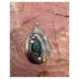 Signed Native Navajo Sterling Turquoise Pendant