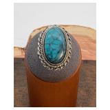 Silvertone Southwestern Turquoise Ring sz 8.5