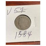 Semi key date 1884 liberty head V nickel