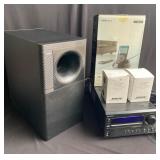 Bose 3 Speaker Stereo System, Onkyo Receiver &Dock