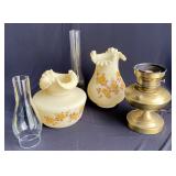 Vintage Fenton Custard Glass Hurricane Lamp Set