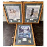 3 Framed Pictures- Wolf, Eagle, Ducks