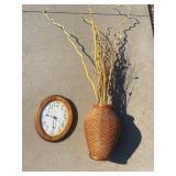 Rotary Clock & Decorative Wicker Floor Vase