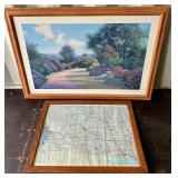 2 Framed Pictures- Country & Map