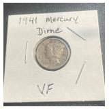 90% Silver 1941 Mercury Dime VF