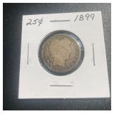 90% Silver 1899 Barber 25 Cent Piece