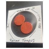 (2) WW2 Ration Tokens Red Point