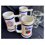 4 Glass Mugs With Handles Raiders Miller Lite