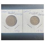 1956 Six Pence 1956 1 Shilling Great Britain