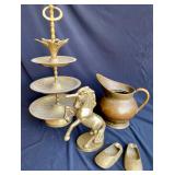 Brass Lot-Tiered Stand, Slippers, Unicorn, Pitcher